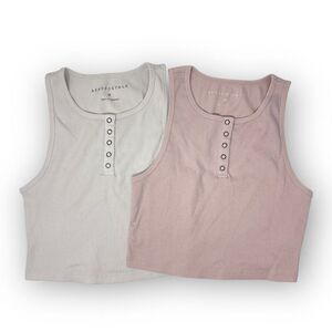 Aeropostale Y2K Ribbed Knit Henley Cropped Tank Top Lot of 2 Stretch Size Medium